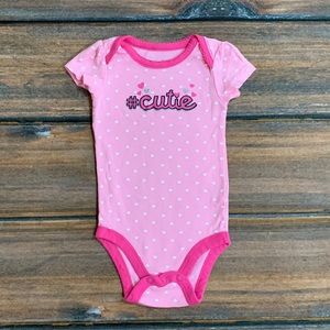 Jumping Beans 6mo Girls “#cutie” Pink Bodysuit with White Heart Pattern